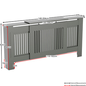 Adjustable Chelsea radiator cover in olive grey with a decorative slatted front.
