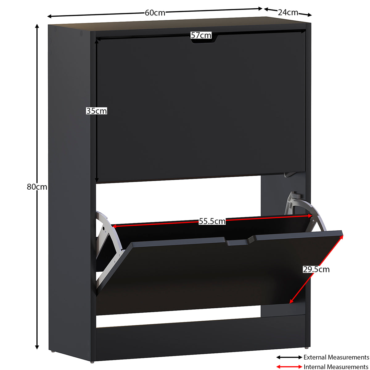 2-Drawer Shoe Cabinet, Black