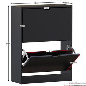 2-Drawer Shoe Cabinet, Black