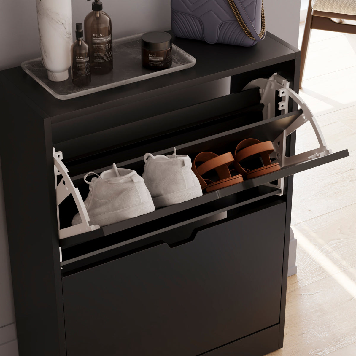 2-Drawer Shoe Cabinet, Black