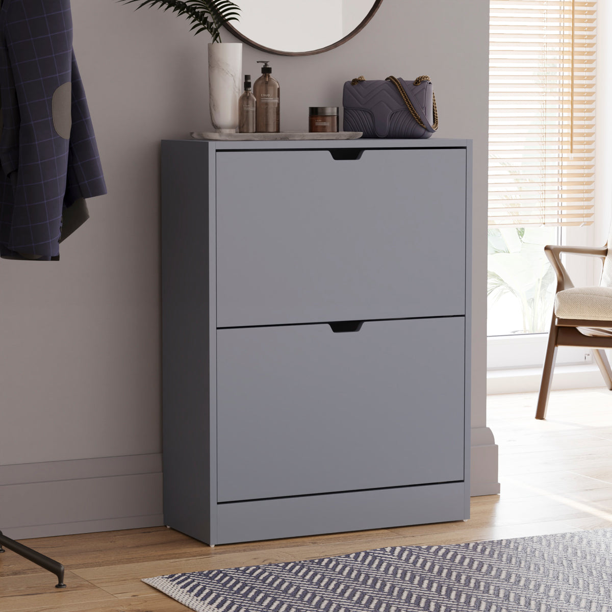 2-Drawer Shoe Cabinet, Grey