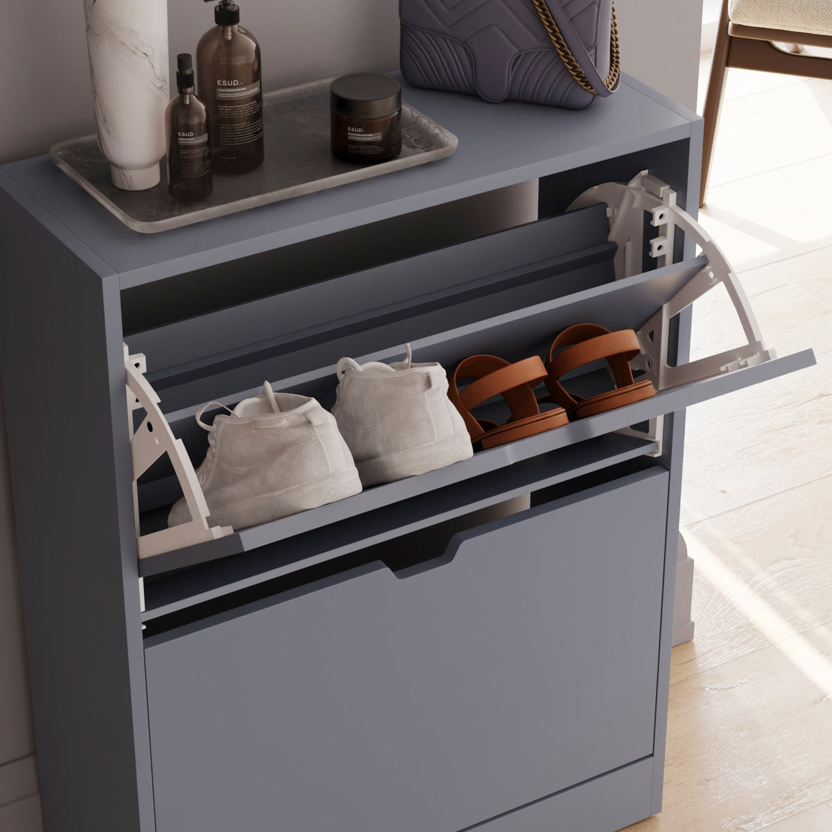 2-Drawer Shoe Cabinet, Grey