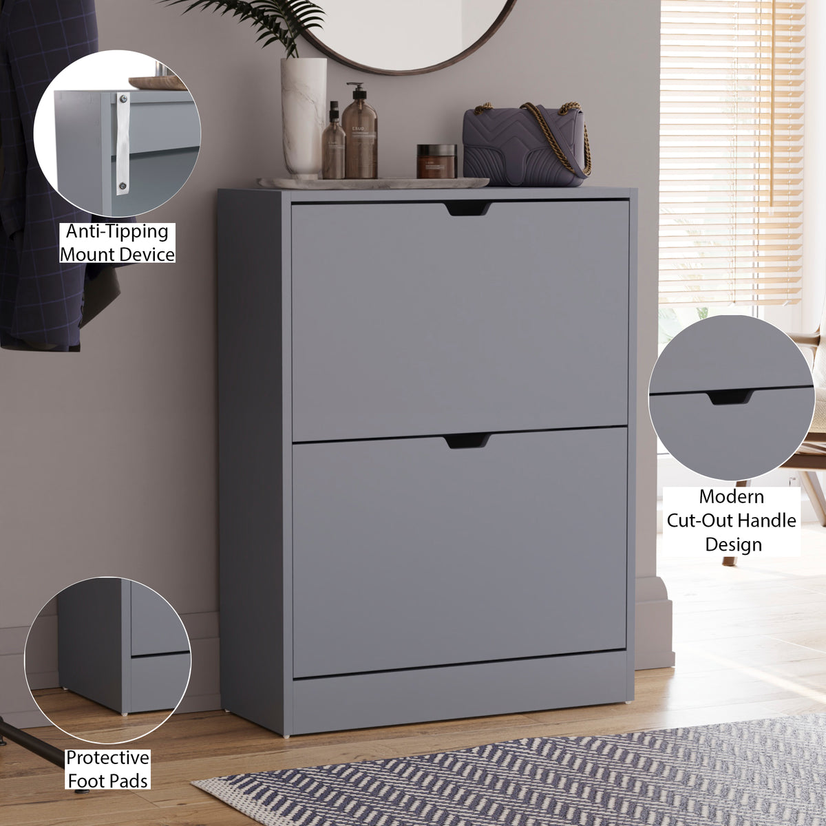 2-Drawer Shoe Cabinet, Grey