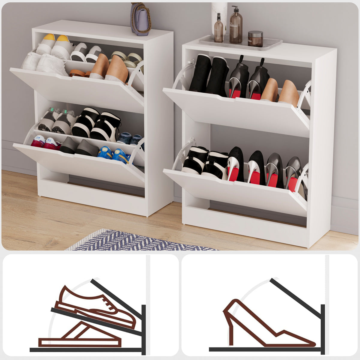 2-Drawer Shoe Cabinet, White
