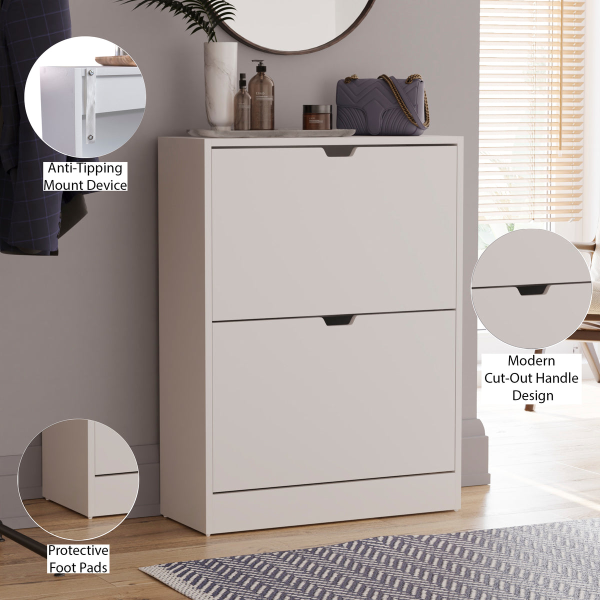 2-Drawer Shoe Cabinet, White