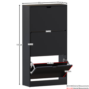 3-Drawer Shoe Cabinet - Black