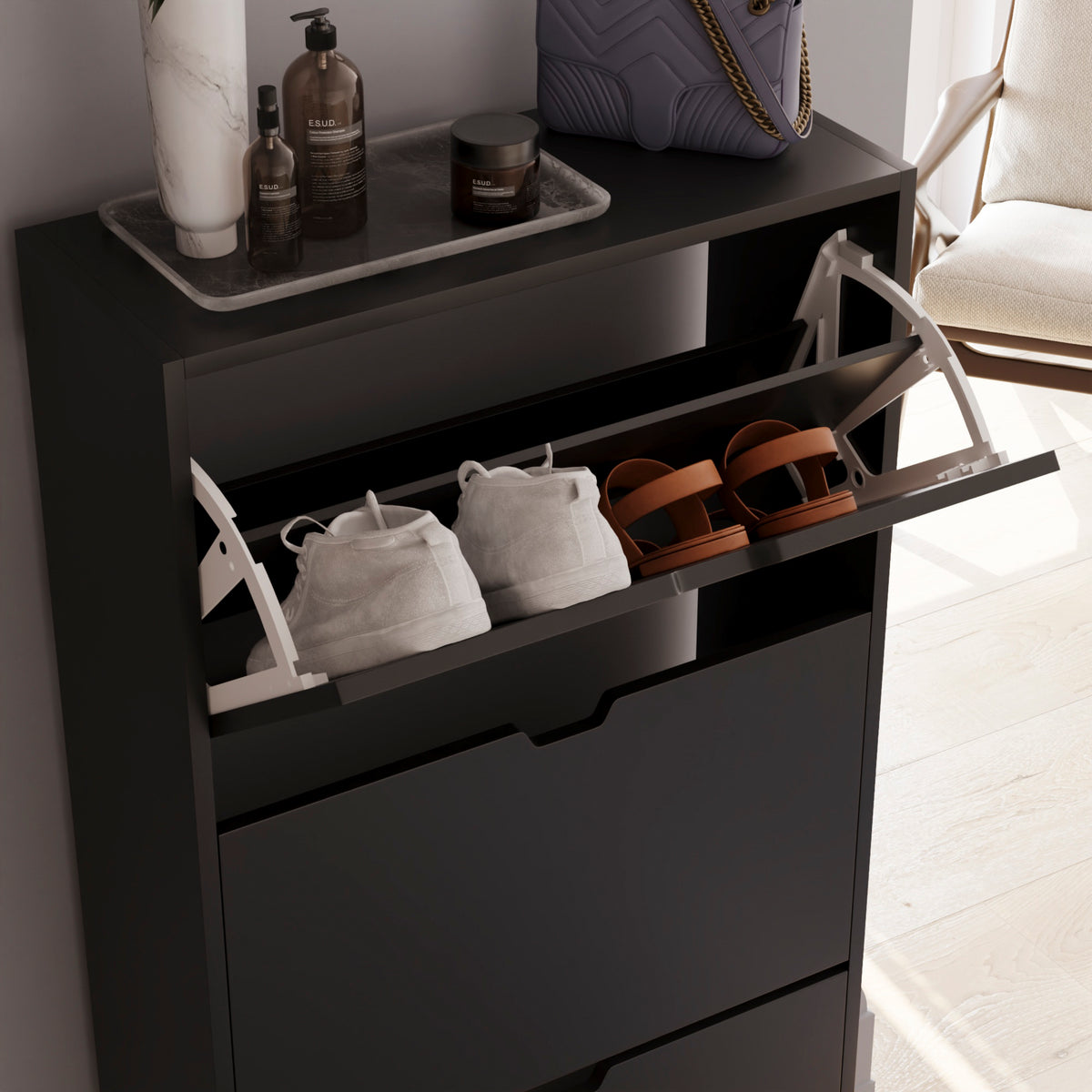 3-Drawer Shoe Cabinet - Black