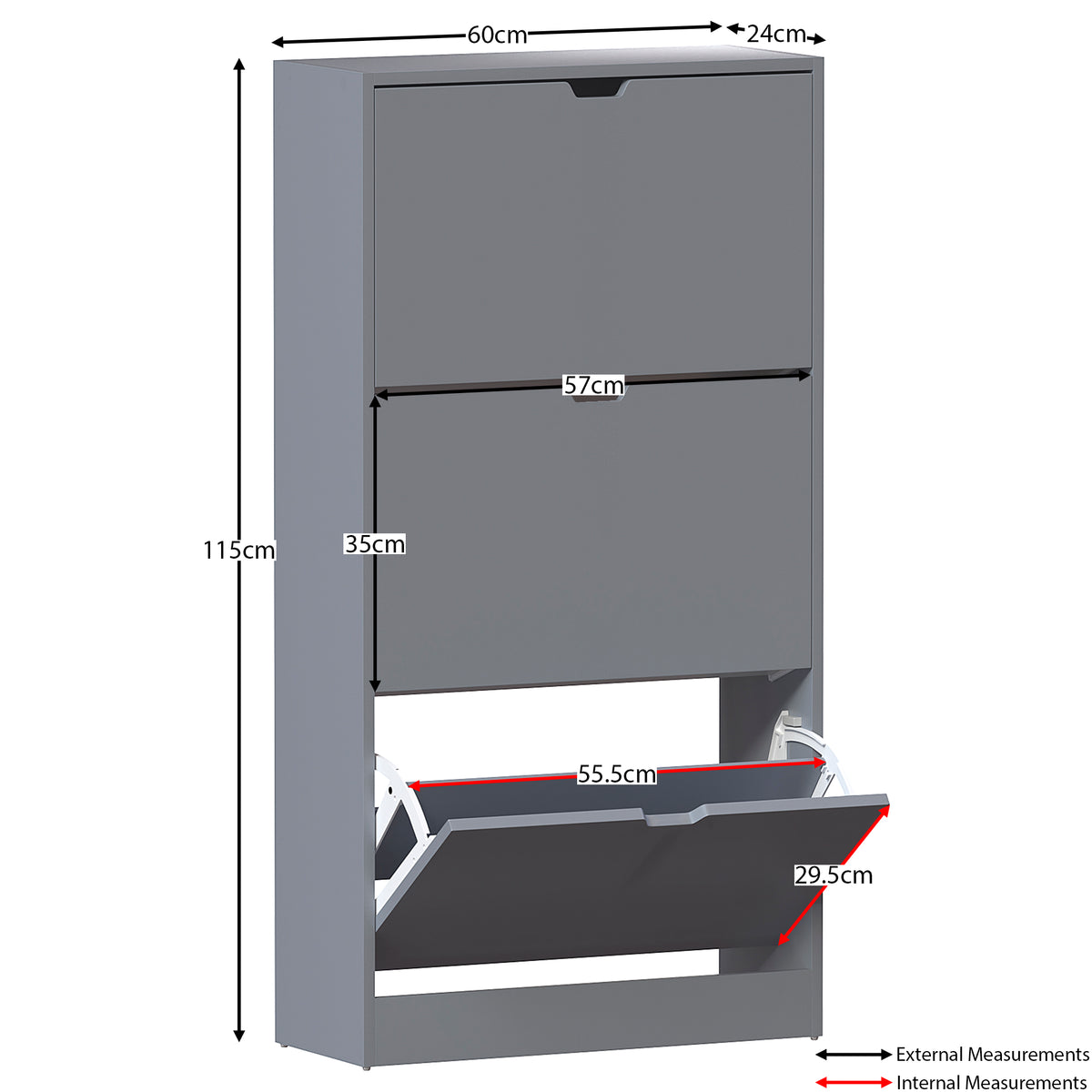 3-Drawer Shoe Cabinet - Grey