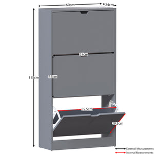 3-Drawer Shoe Cabinet - Grey