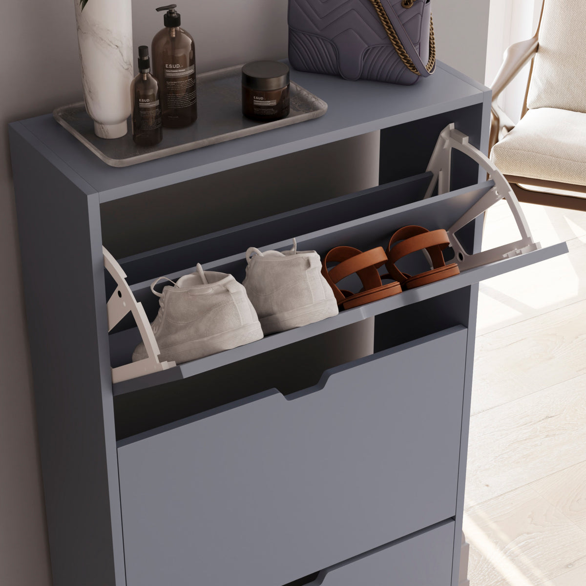 3-Drawer Shoe Cabinet - Grey