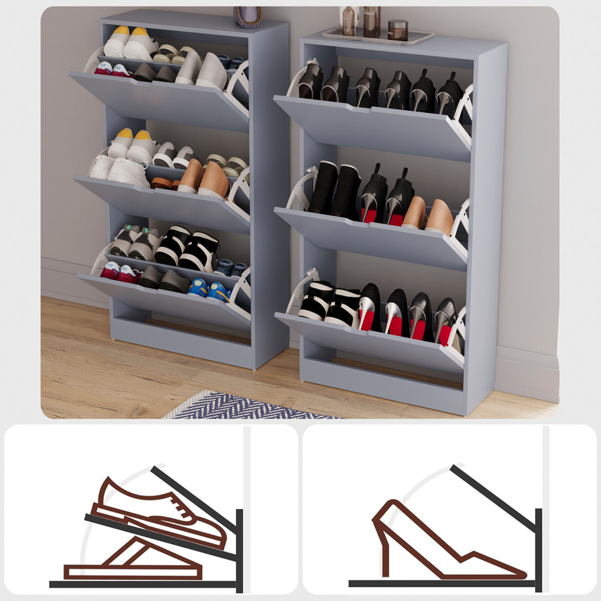 3-Drawer Shoe Cabinet - Grey