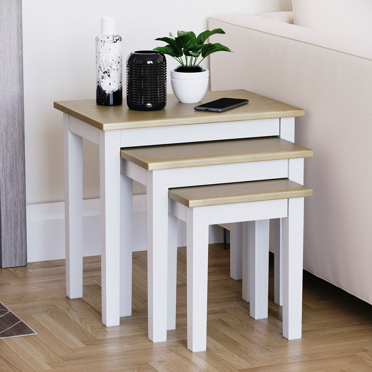 Yorkshire Nest of 3 Tables - Oak & White