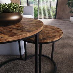 Brooklyn Nest of 2 Round Tables - Dark Wood