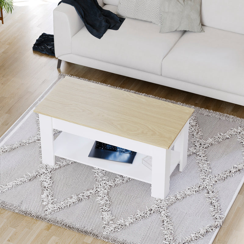 Lift Up Coffee Table - Oak & White