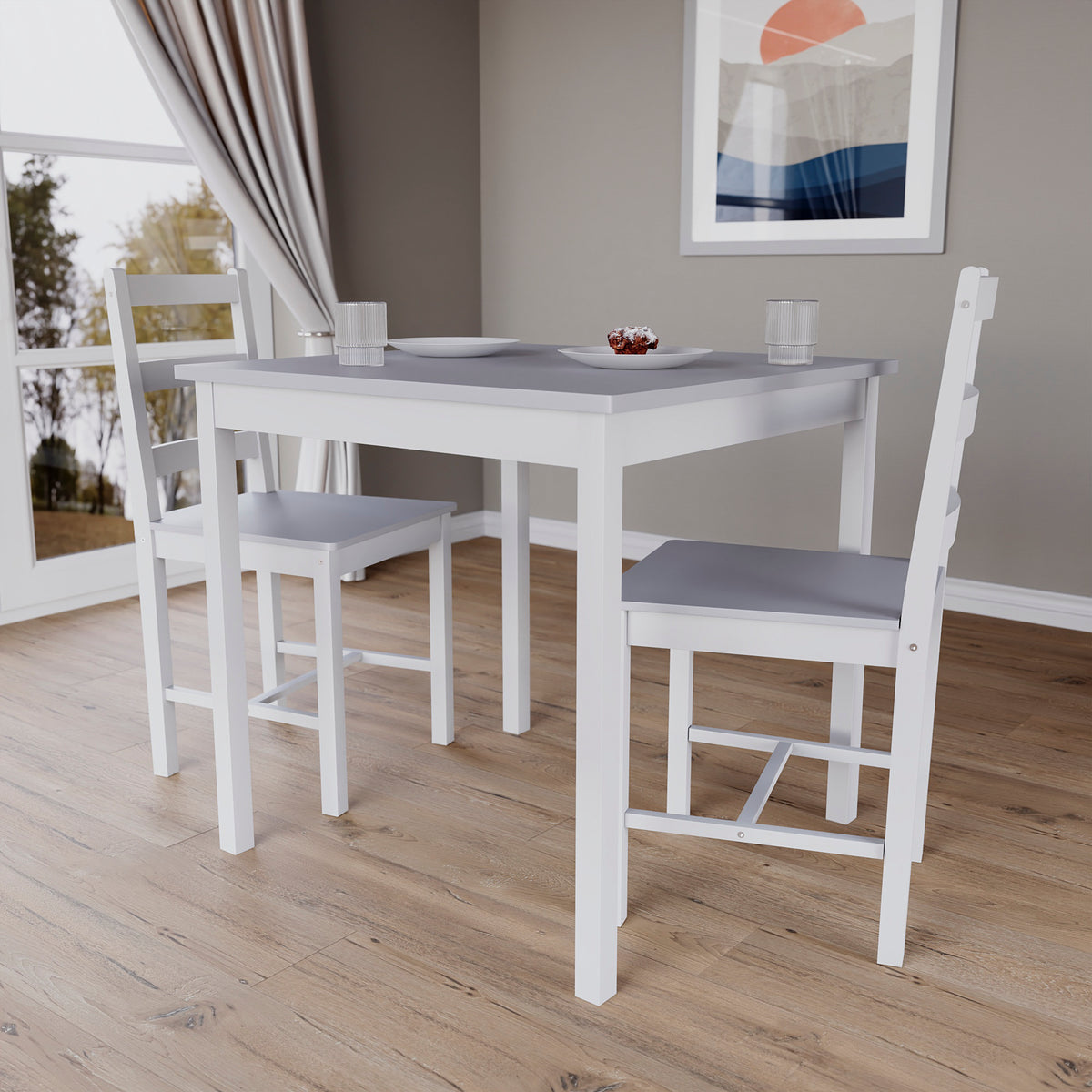 Yorkshire 2-Seater Dining Set - White & Grey
