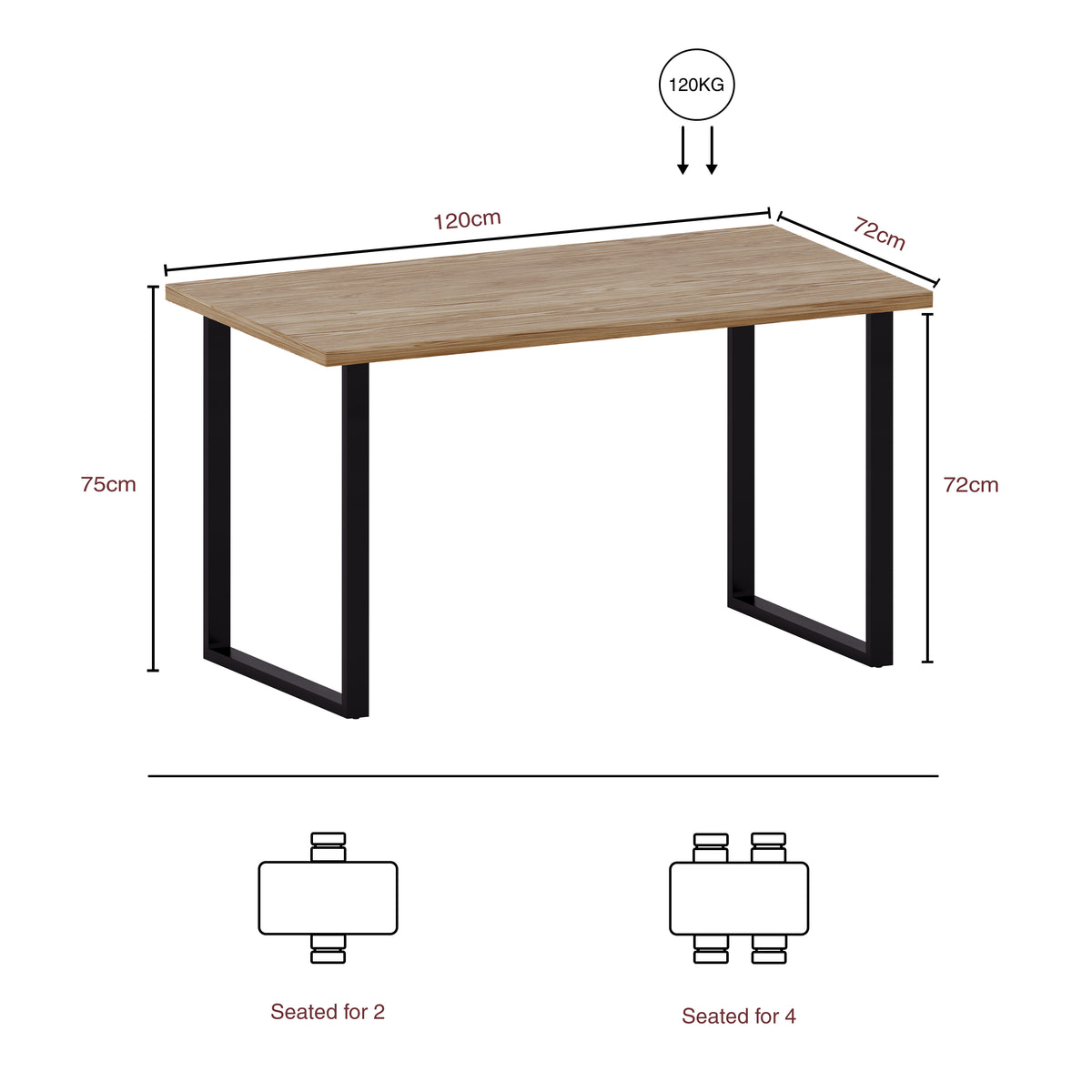 4-Seater Dining Table With U Shape Legs, Oak