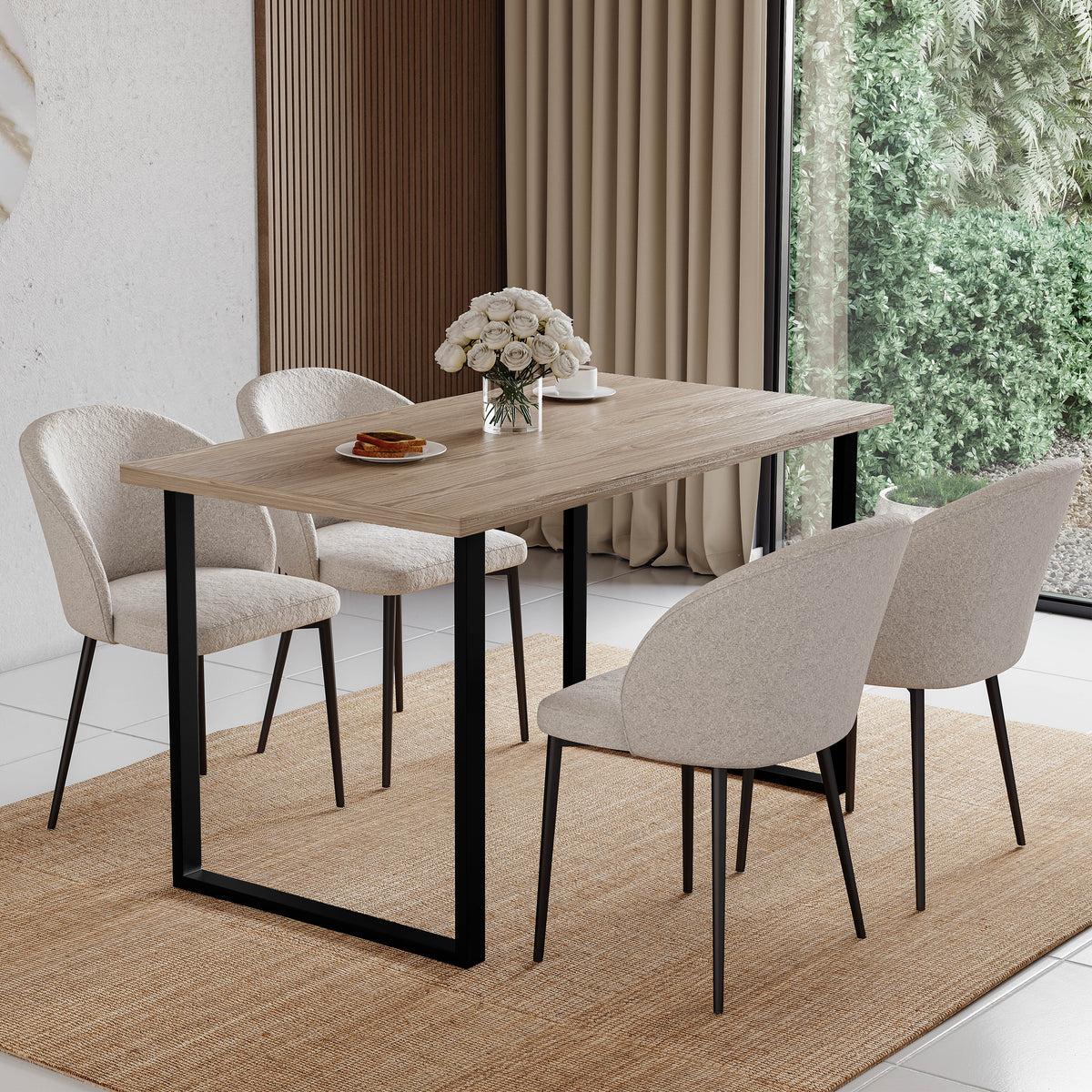 4-Seater Dining Table With U Shape Legs, Oak