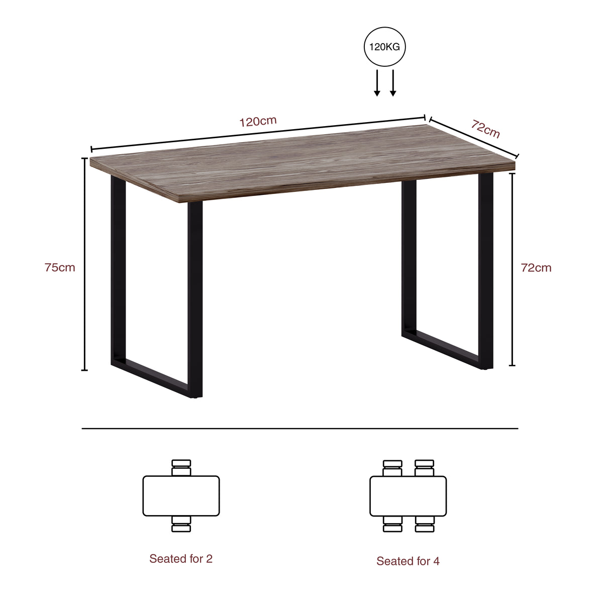 4-Seater Dining Table With U Shape Legs - Walnut