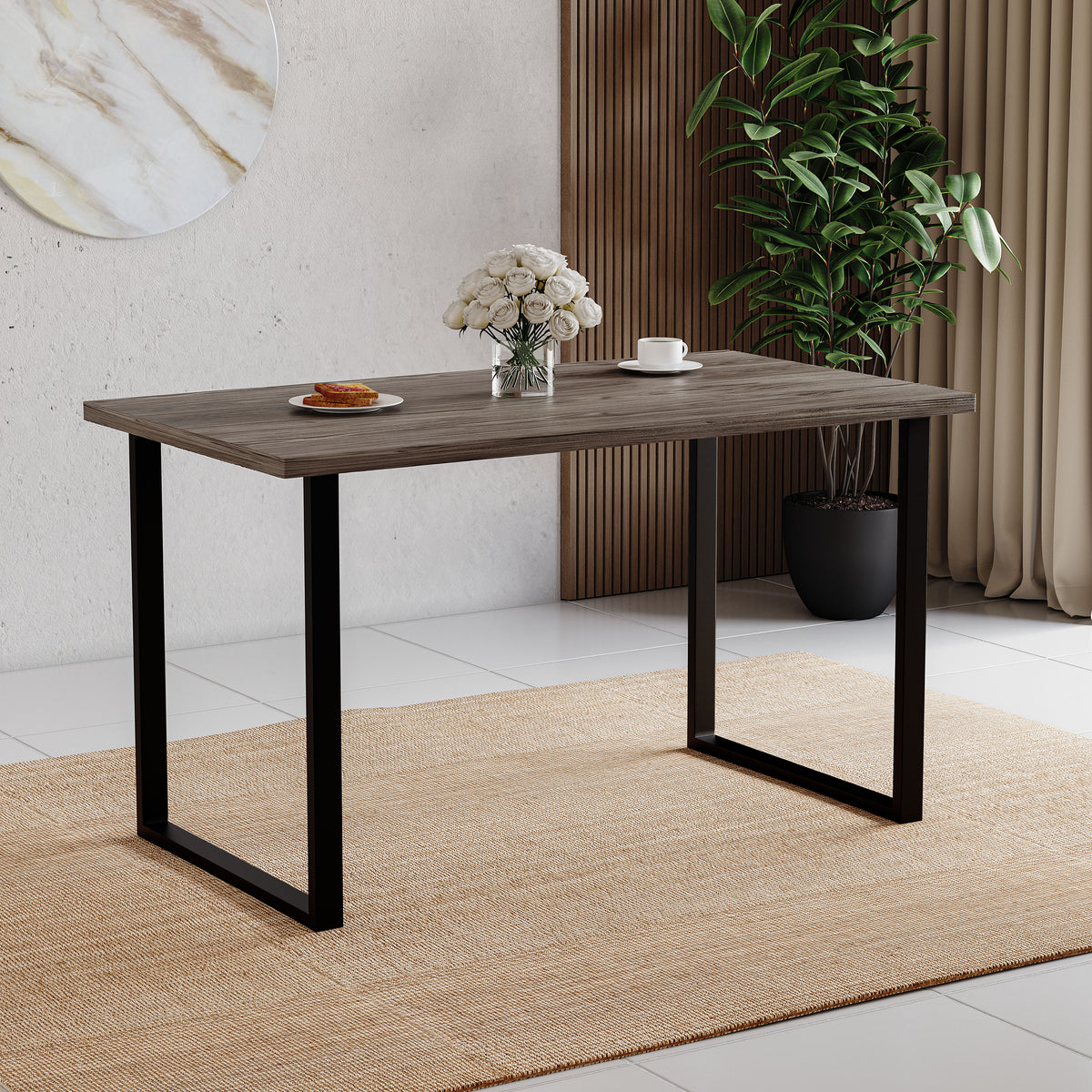 4-Seater Dining Table With U Shape Legs - Walnut