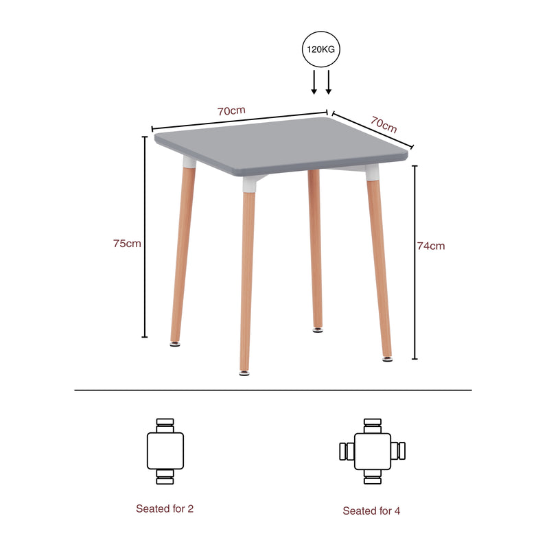 Batley 2-Seater Square Dining Table - Grey