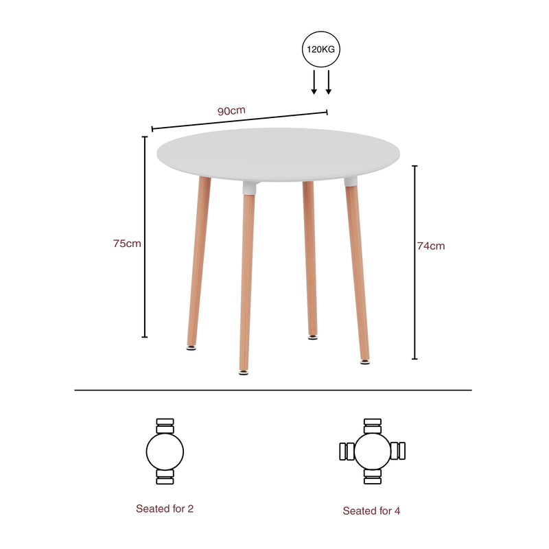 Batley 4-Seater Round Dining Table - White