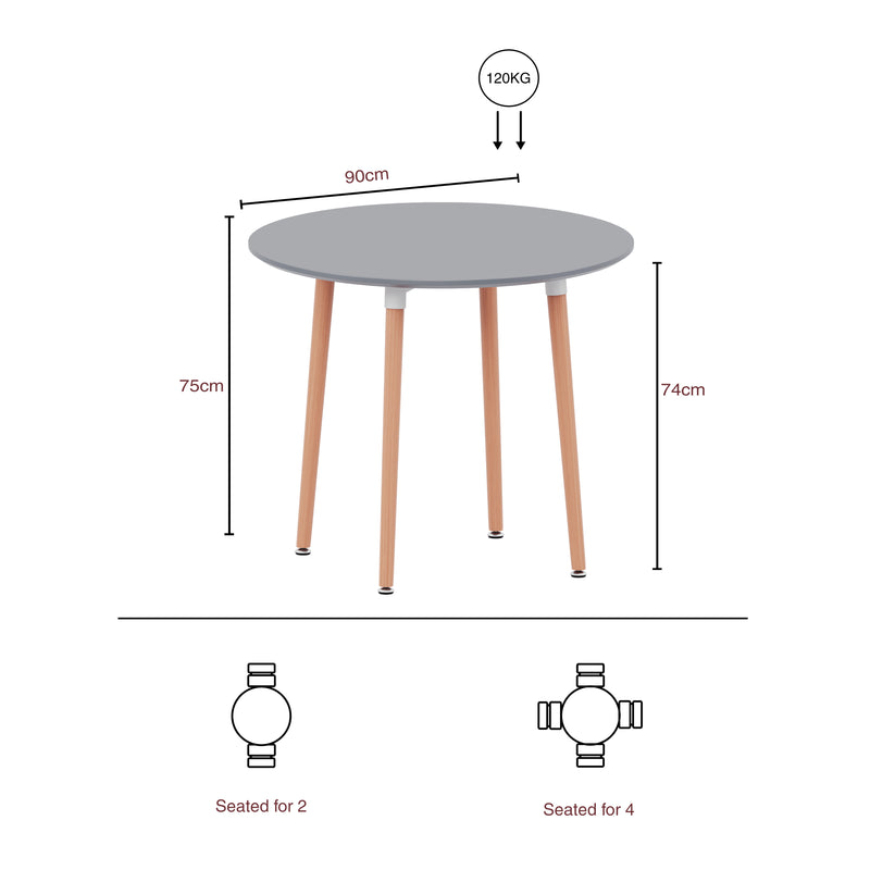 Batley 4-Seater Round Dining Table - Grey