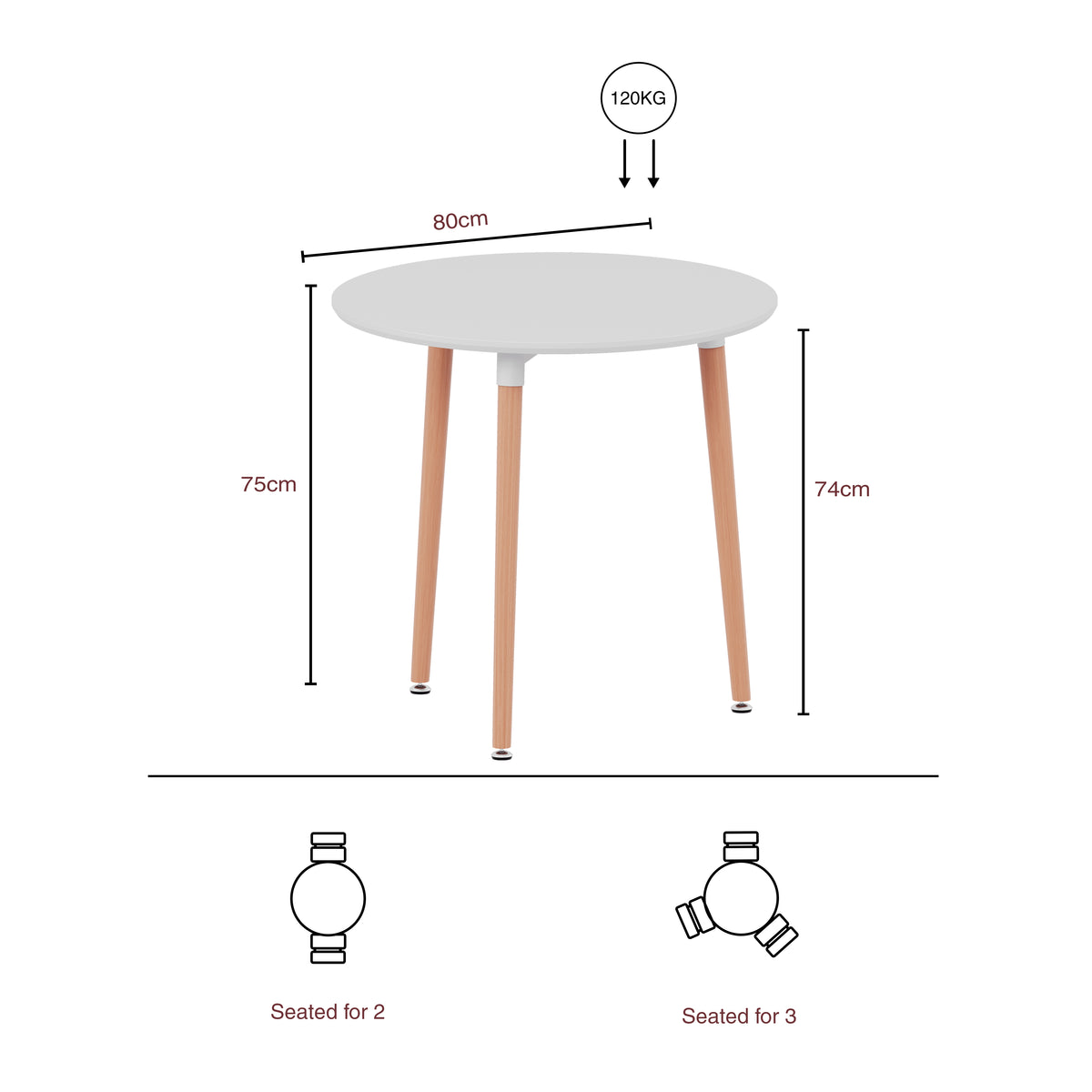 Batley 3-Seater Round Dining Table - White