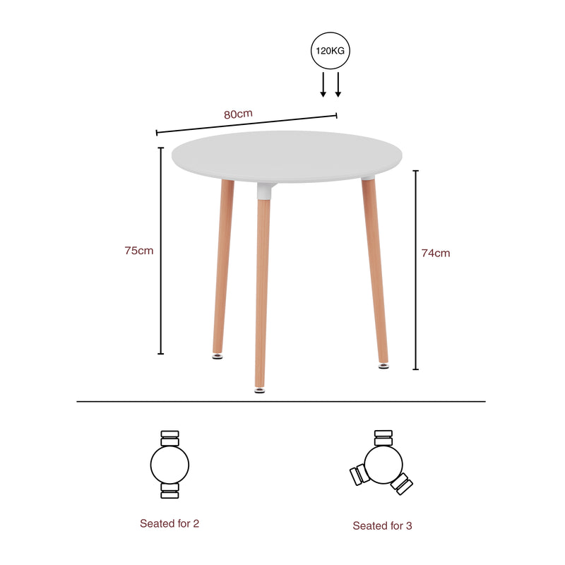 Batley 3-Seater Round Dining Table - White
