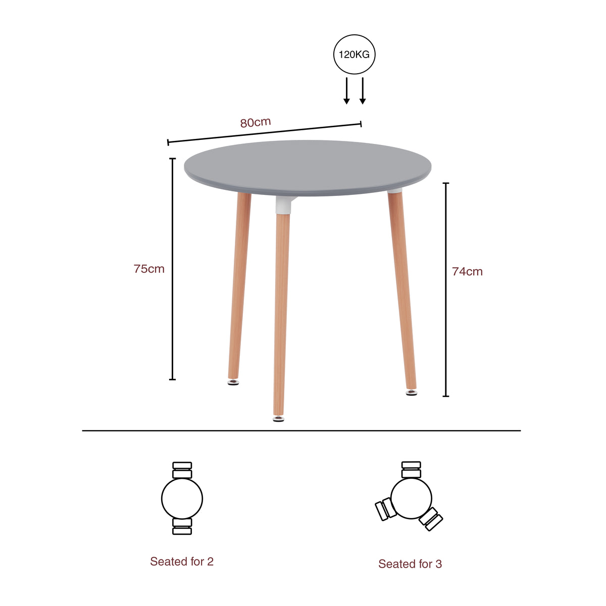 Batley 3-Seater Round Dining Table - Grey
