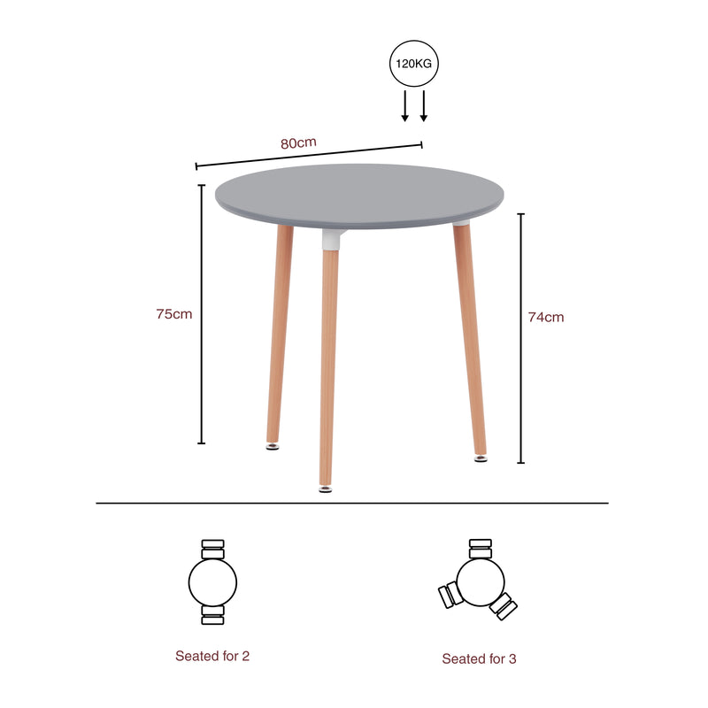 Batley 3-Seater Round Dining Table - Grey