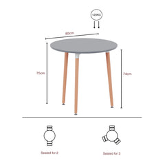 Batley 3-Seater Round Dining Table - Grey