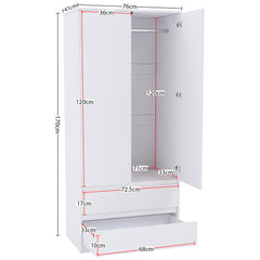 Denver 2-Door 2-Drawer Wardrobe - White