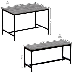 Roslyn 4-Seater Dining Table With Bench Set - Grey