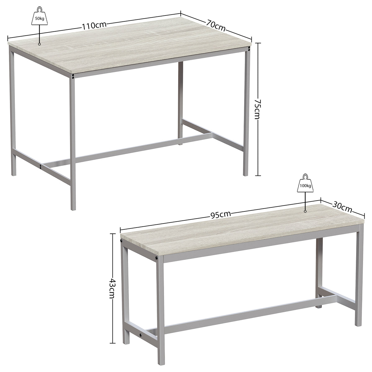 Roslyn 4-Seater Dining Table With Bench Set - Oak