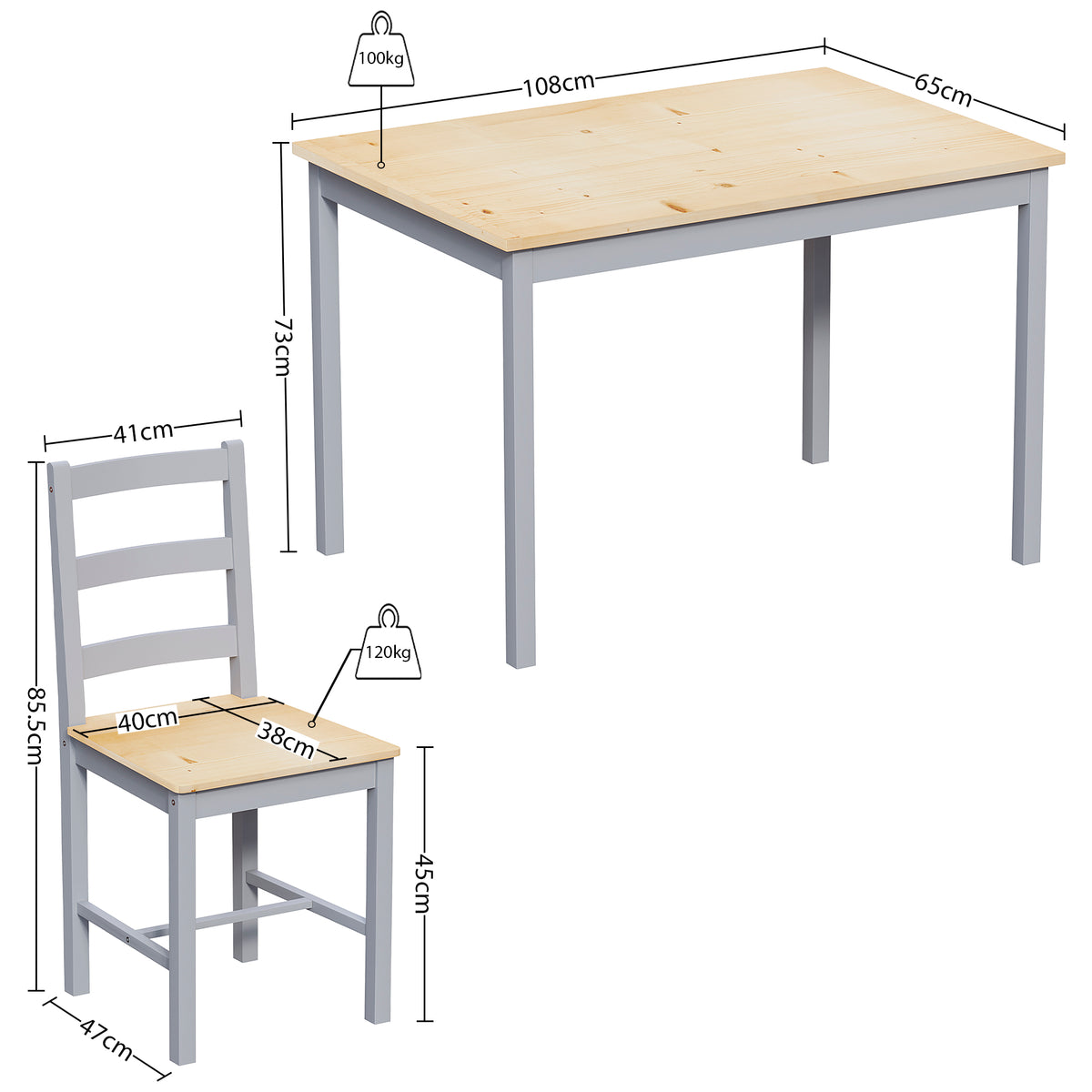 Yorkshire 4-Seater Dining Set - Grey & Pine