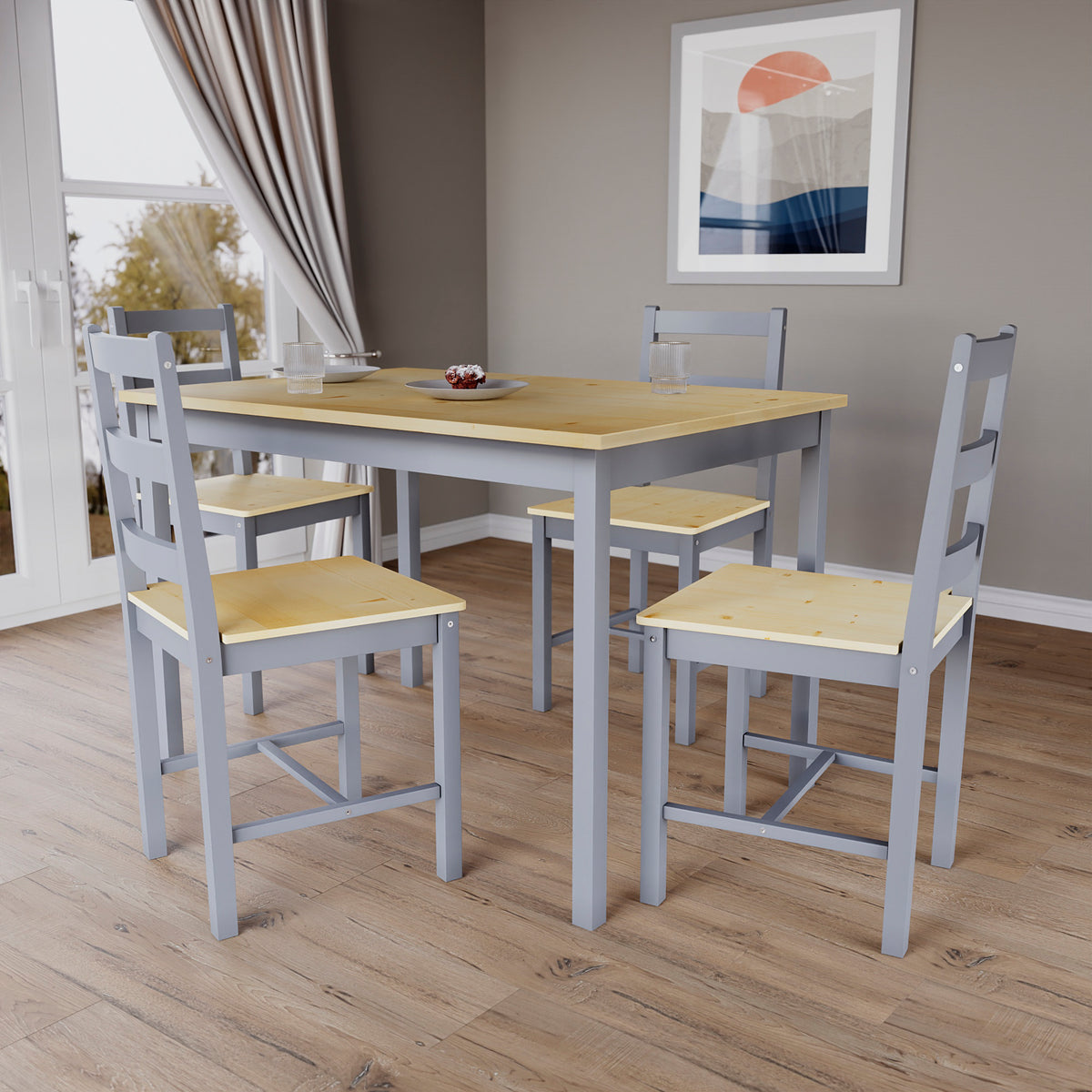 Yorkshire 4-Seater Dining Set - Grey & Pine