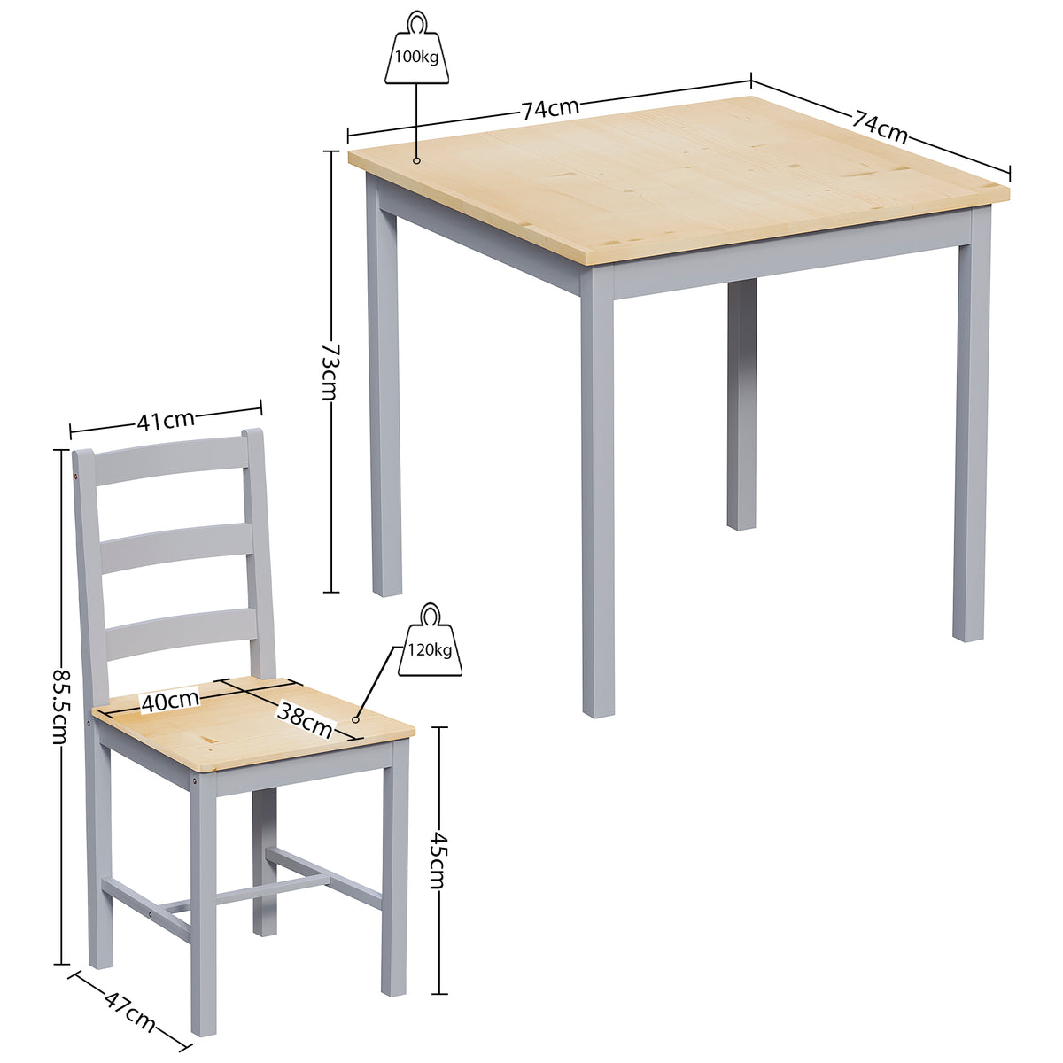 Yorkshire 2-Seater Dining Set, Grey & Pine