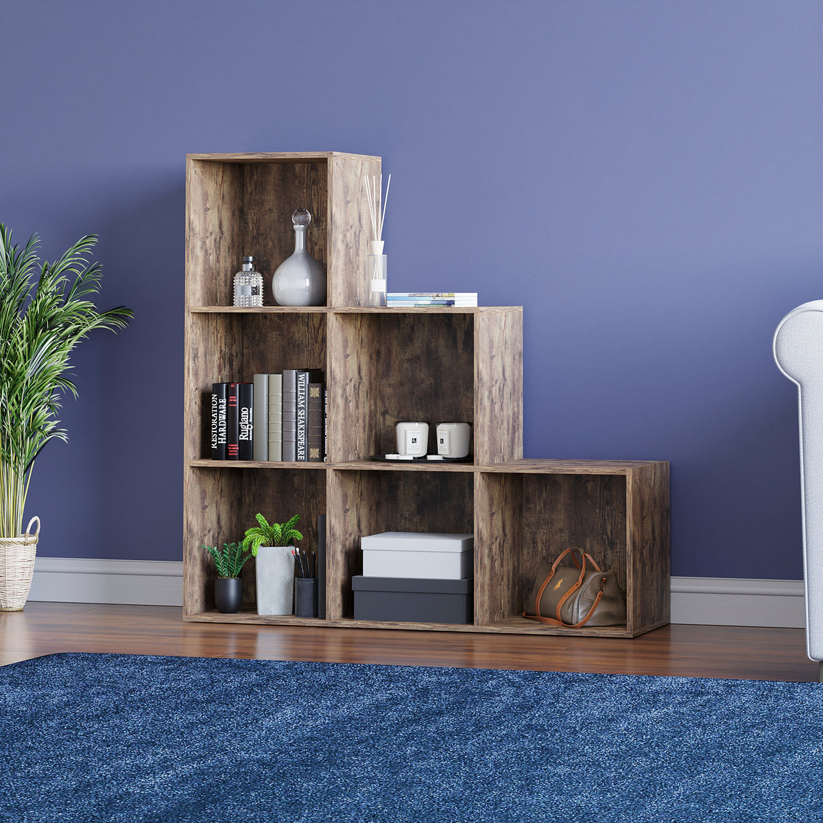 Durham 6-Cube Staircase Storage Unit - Dark Wood