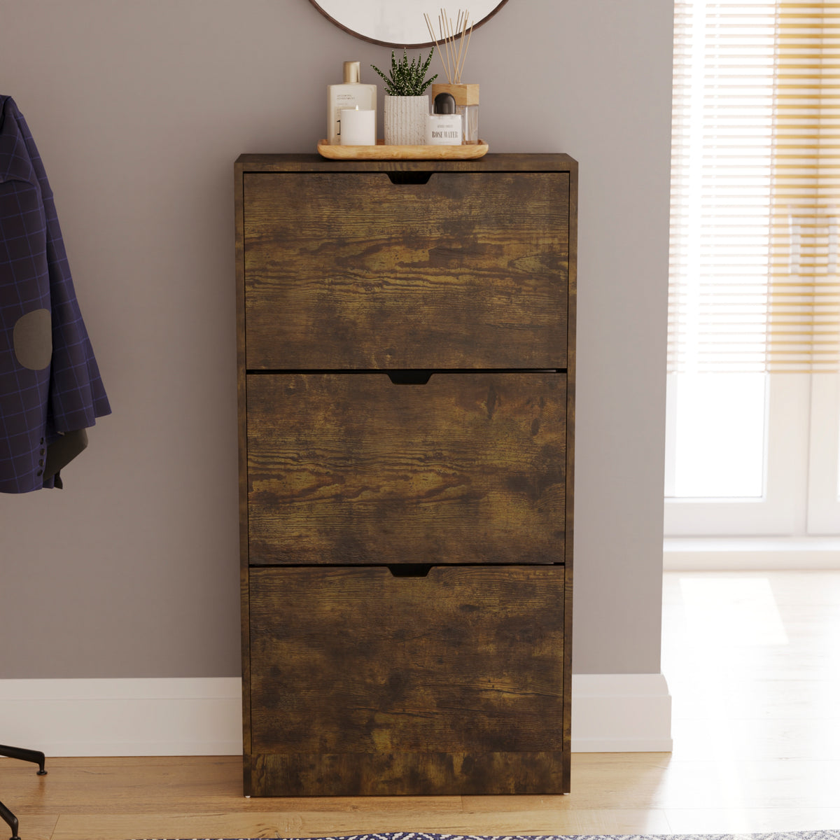 3-Drawer Shoe Cabinet - Dark Wood