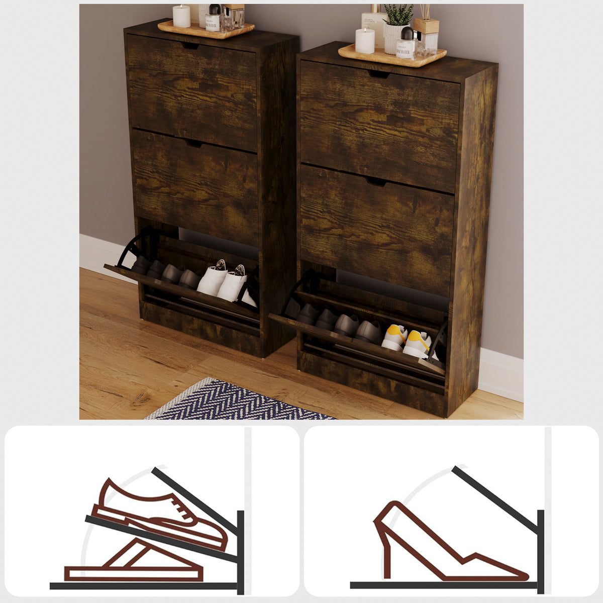 3-Drawer Shoe Cabinet - Dark Wood