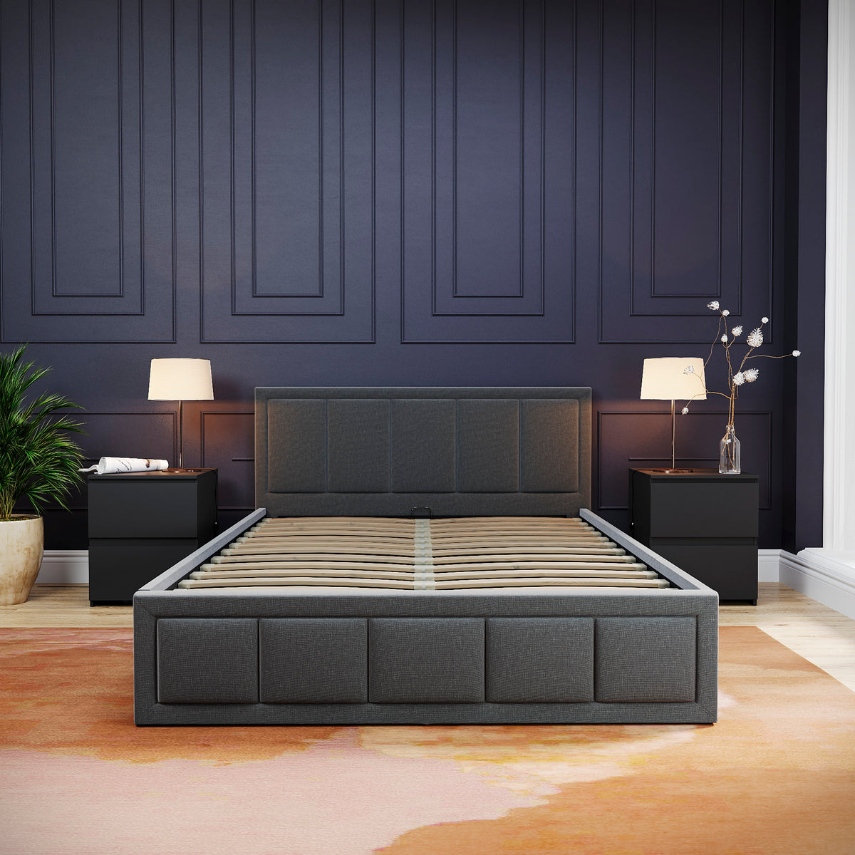 Vanita Double Fabric Ottoman Bed, Light Grey UKFR