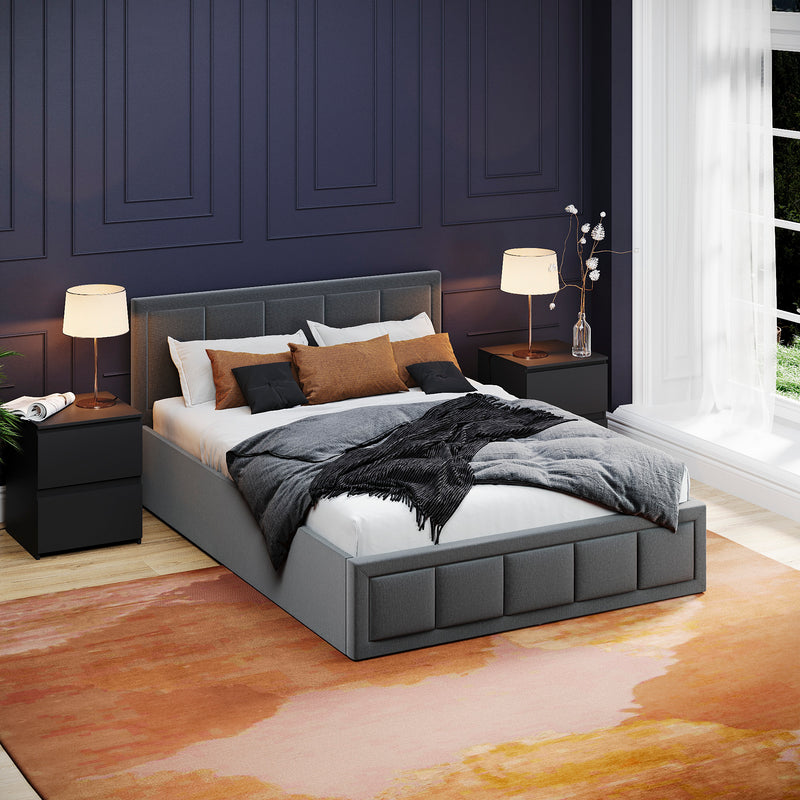 Vanita Double Fabric Ottoman Bed - Dark Grey