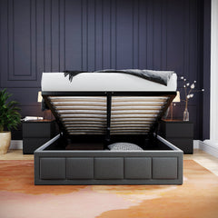 Vanita Double Fabric Ottoman Bed - Dark Grey