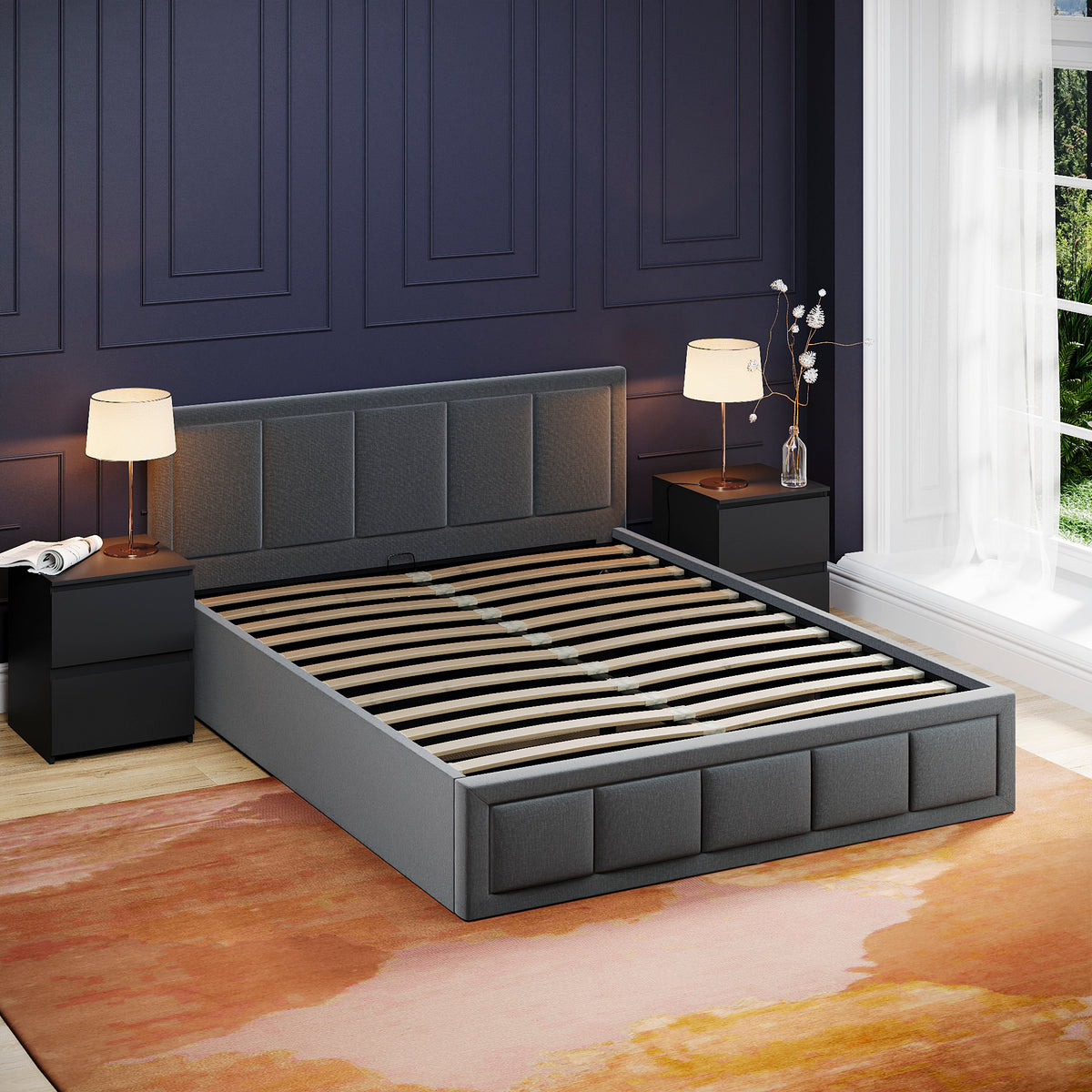 Vanita King Size Fabric Ottoman Bed, Dark Grey UKFR
