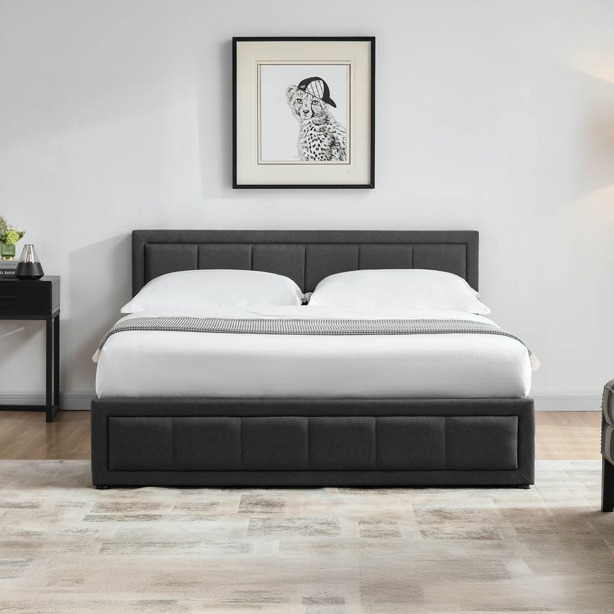 Vanita King Size Fabric Ottoman Bed, Dark Grey UKFR