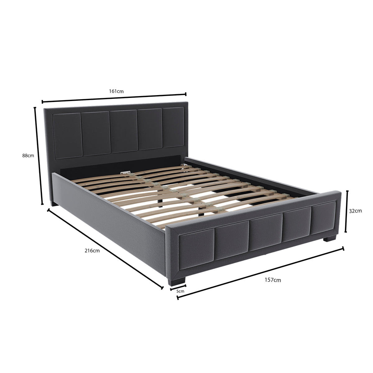 Vanita King Size Fabric Bed, Dark Grey UKFR