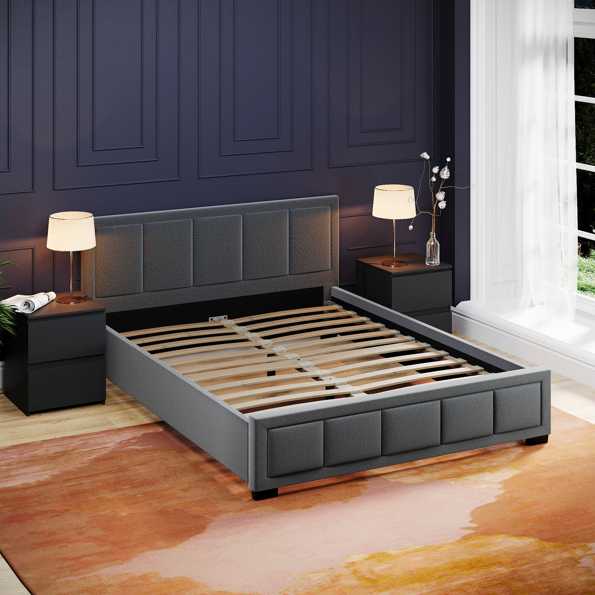 Vanita King Size Fabric Bed, Dark Grey UKFR