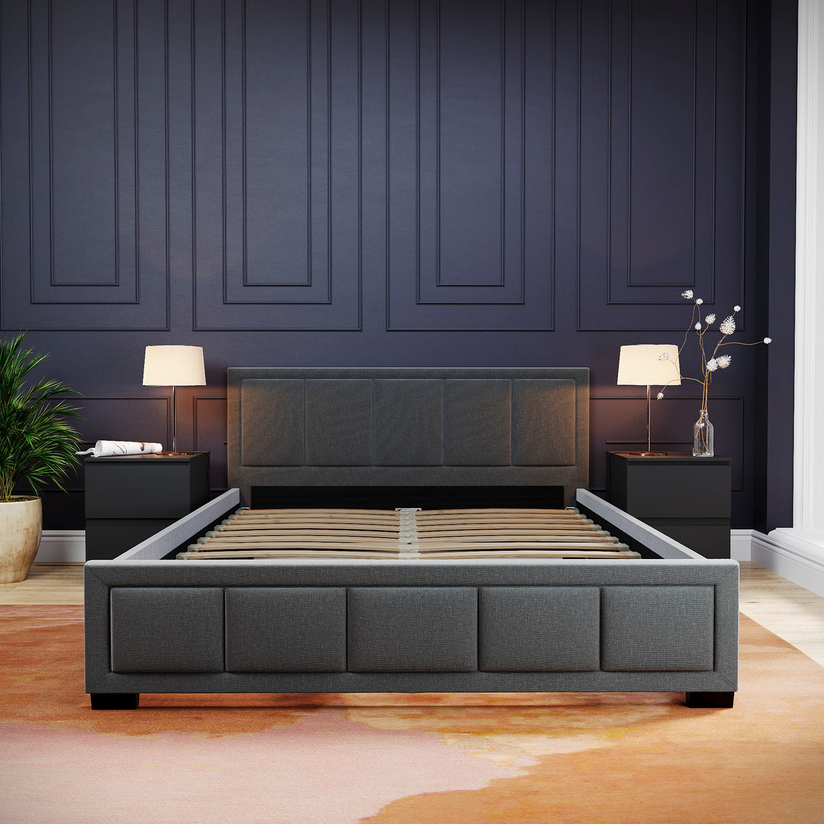 Vanita King Size Fabric Bed, Dark Grey UKFR