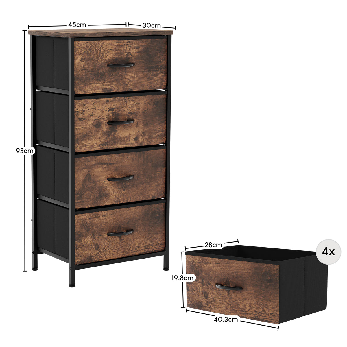 Chorley 4 Drawer Fabric Drawer Chest, Rustic Brown