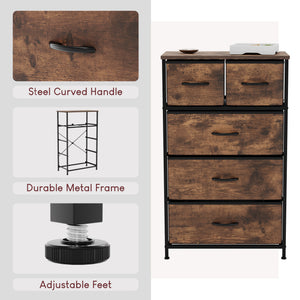 Chorley 5 Drawer Fabric Drawer Chest, Rustic Brown